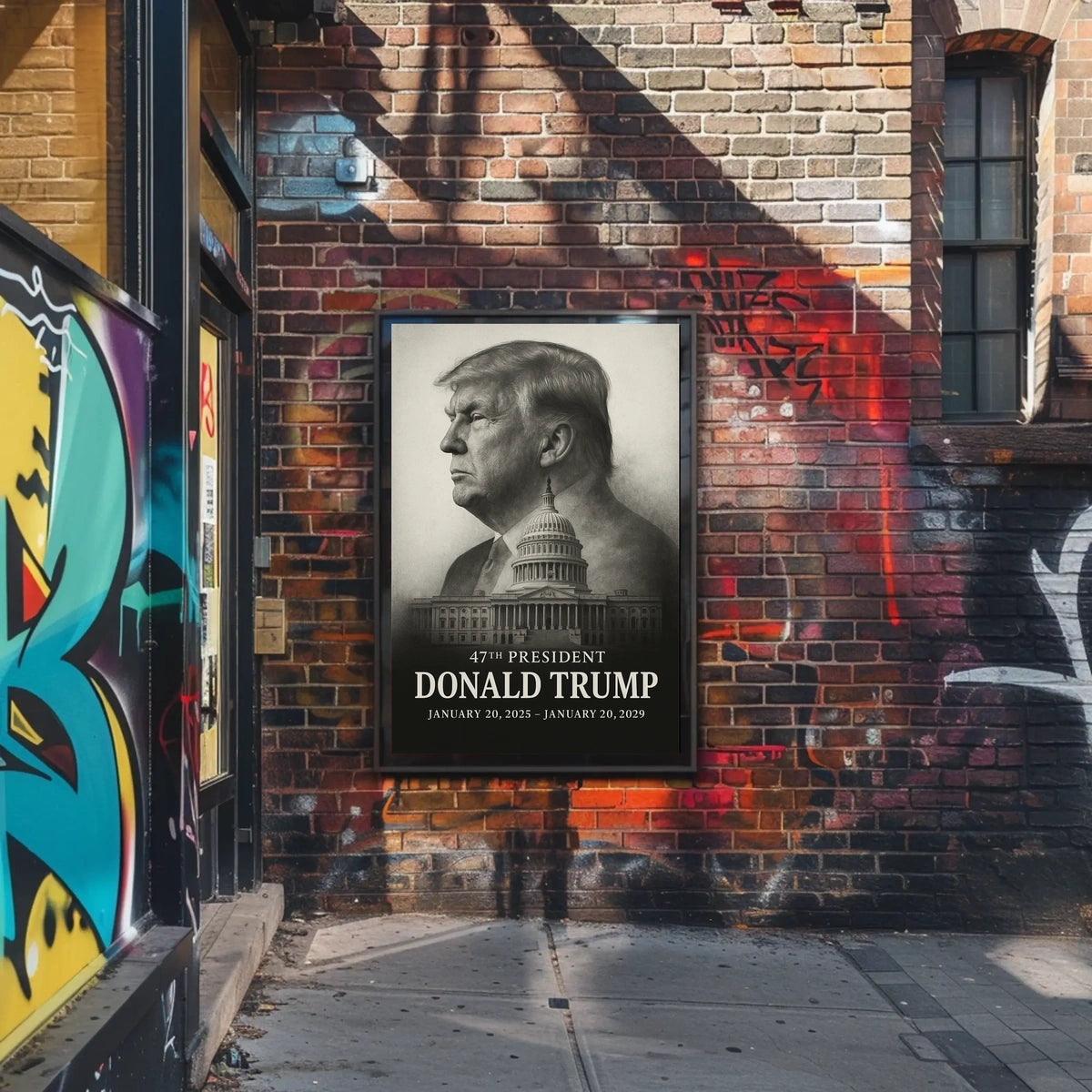 Trump Guardian Democracy Grayscale Portrait Capitol Dome American Flag Classical Art Poster