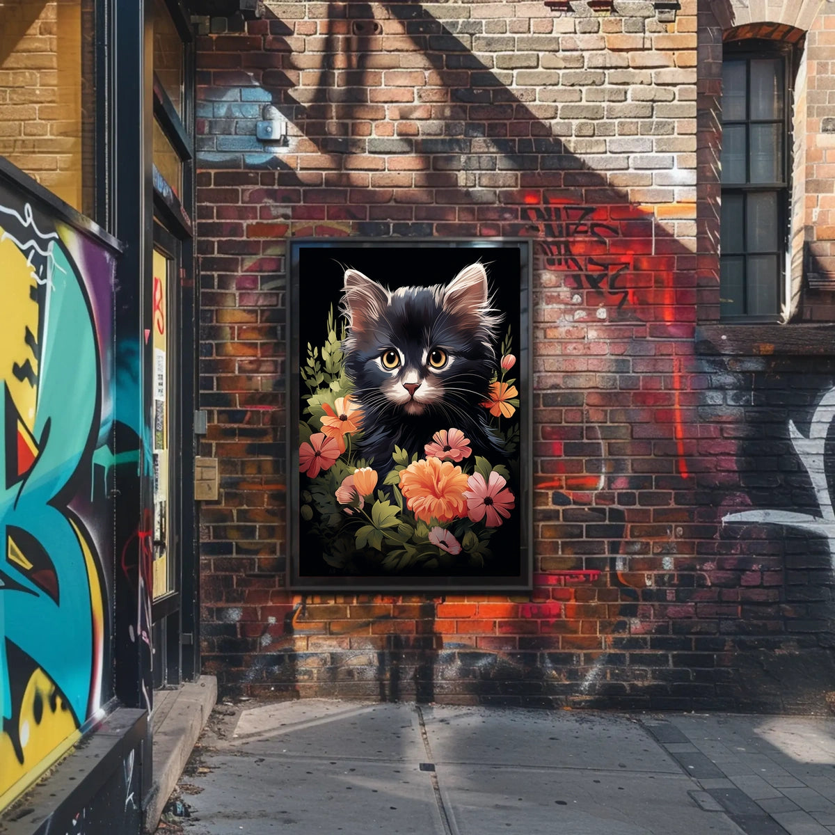 Charming Kitten and Floral Fantasy Art Poster