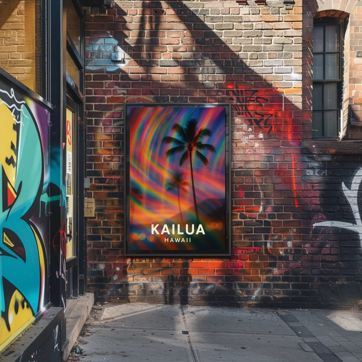 Tropical Kailua Palm Tree Abstract Art Surrealism Digital Painting Vibrant Hawaiian Paradise Sunset Colors Poster