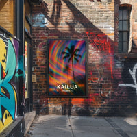 Tropical Kailua Palm Tree Abstract Art Surrealism Digital Painting Vibrant Hawaiian Paradise Sunset Colors Poster