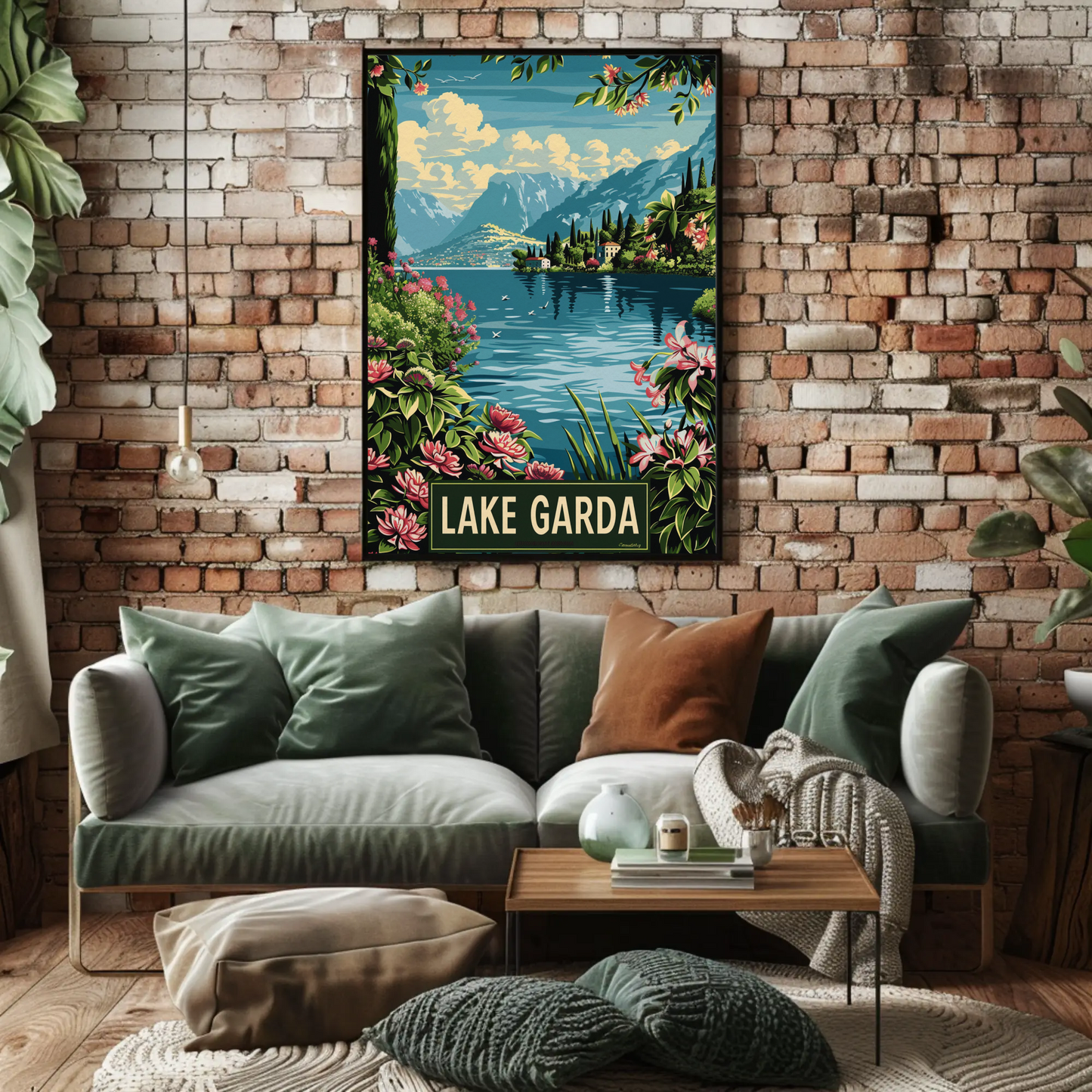 Lake Garda Botanical Shores Mountain View Travel Poster