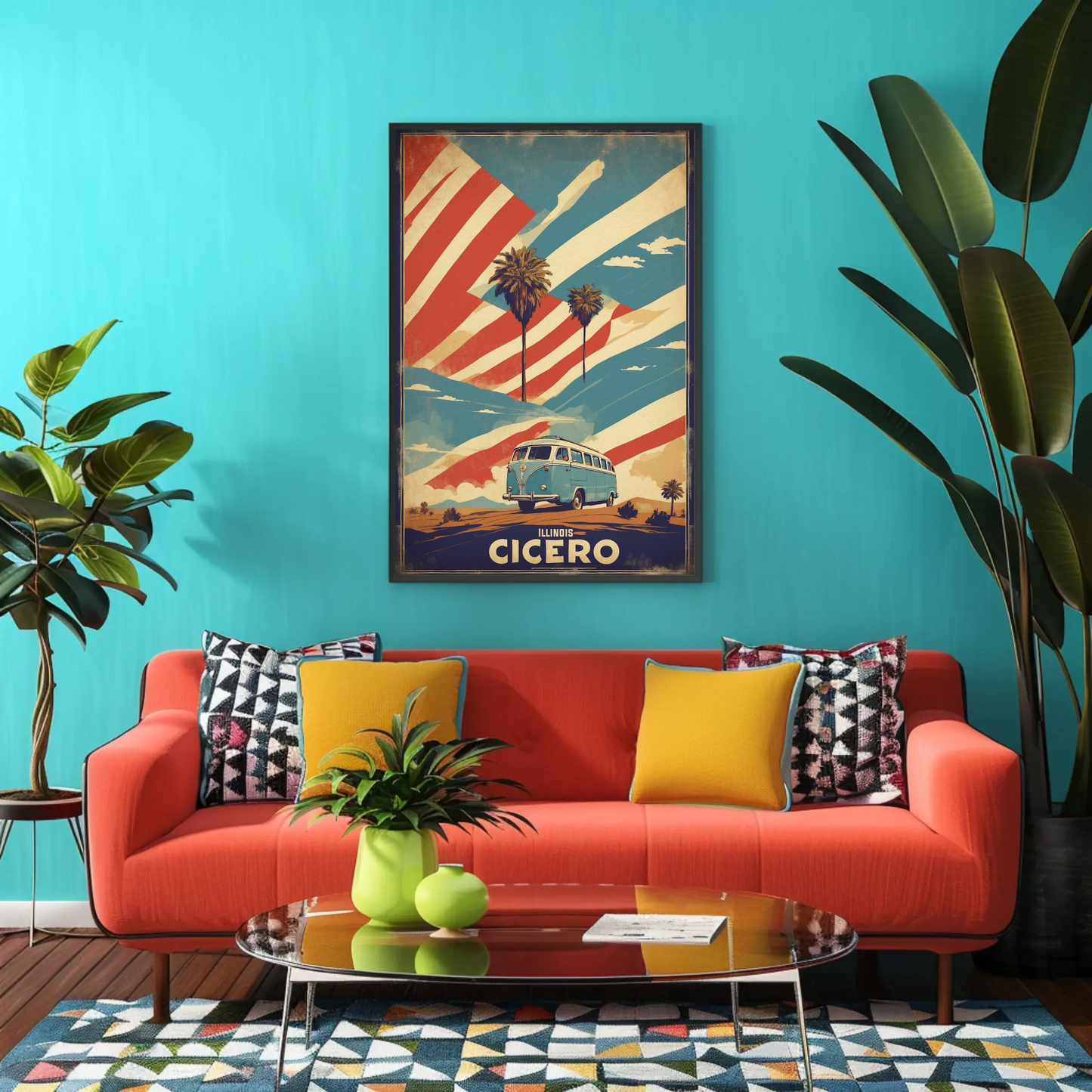 Cicero Illinois Palm Trees American Van Vintage Travel Poster