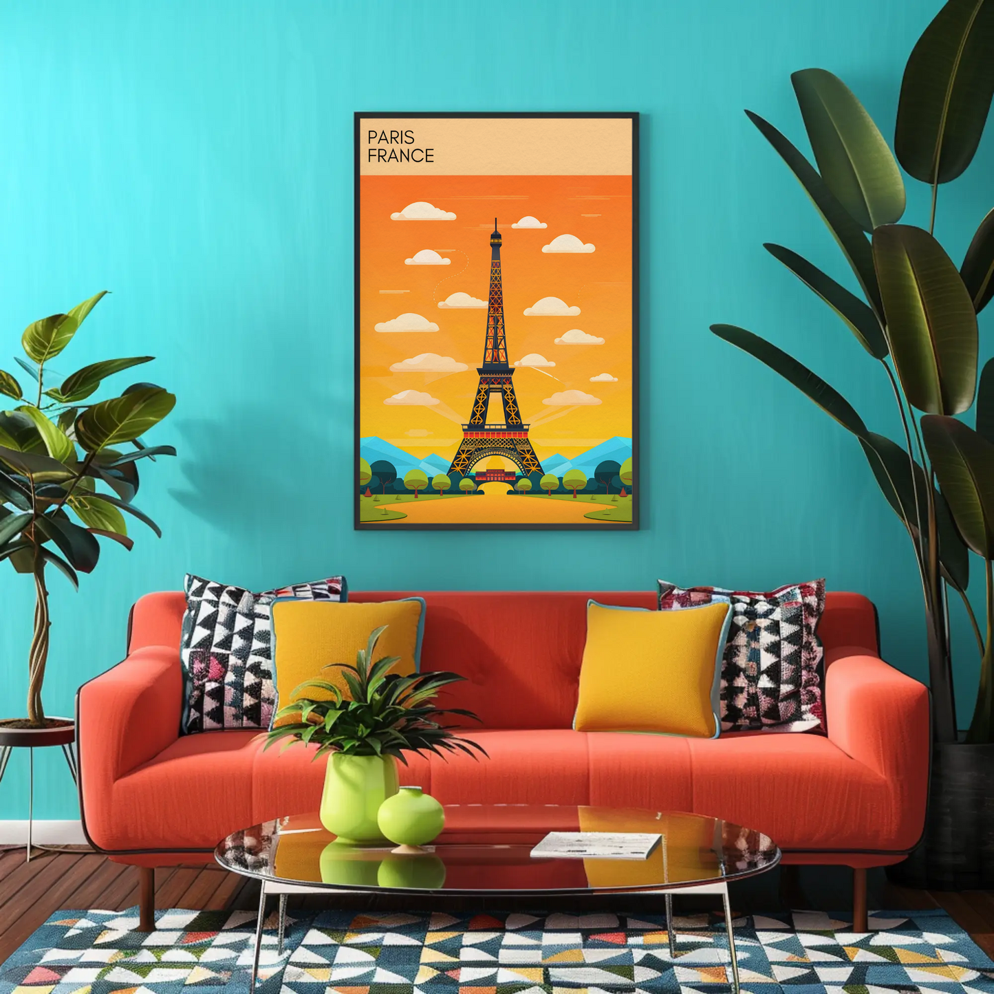 Paris France Bright Cartoon Eiffel Tower