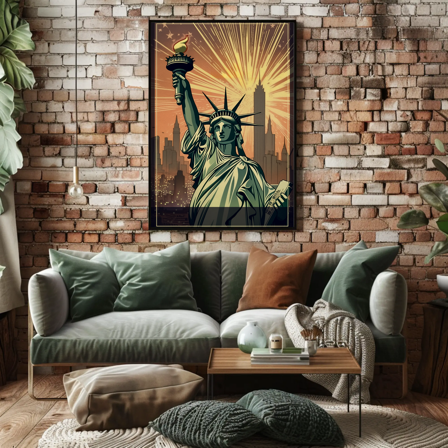 Statue Of Liberty Fireworks Skyline Travel Poster