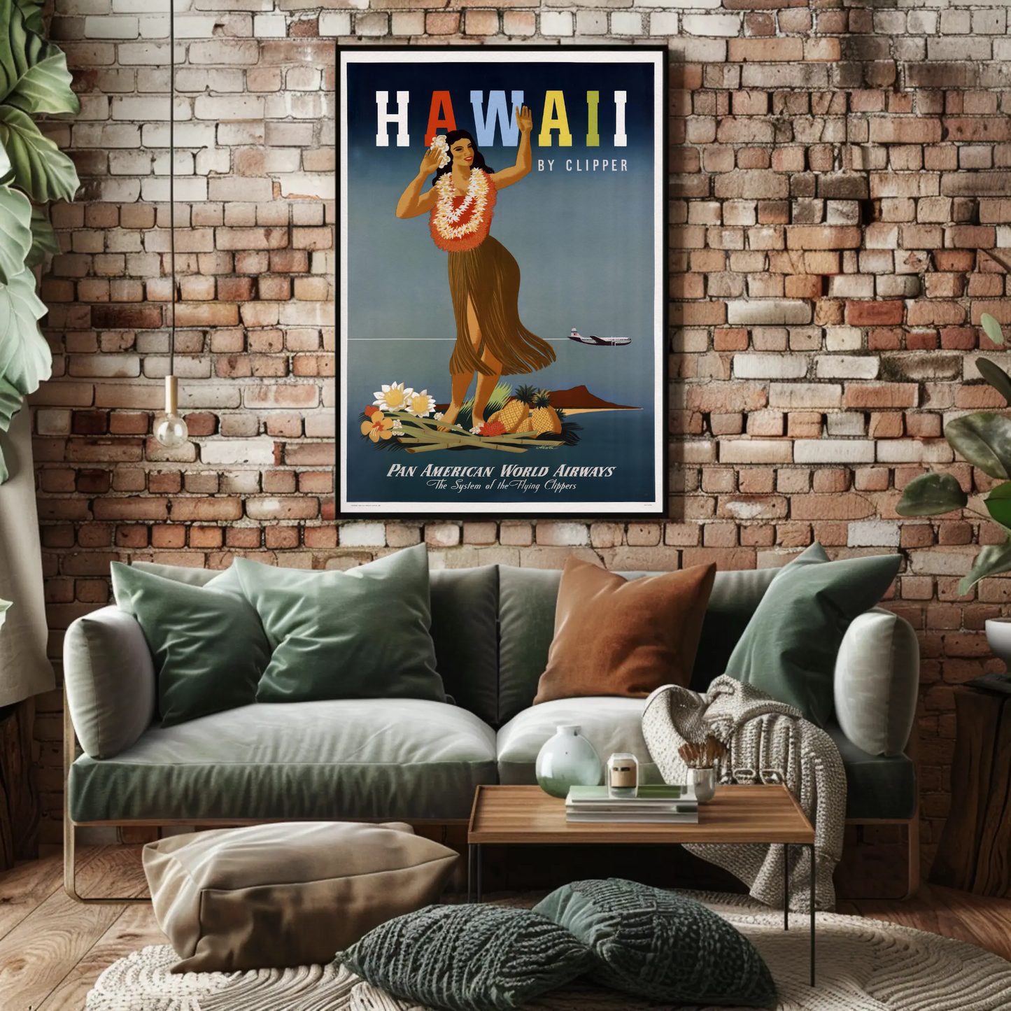 Hawaii By Clipper Dancing Girl Pineapple Poster
