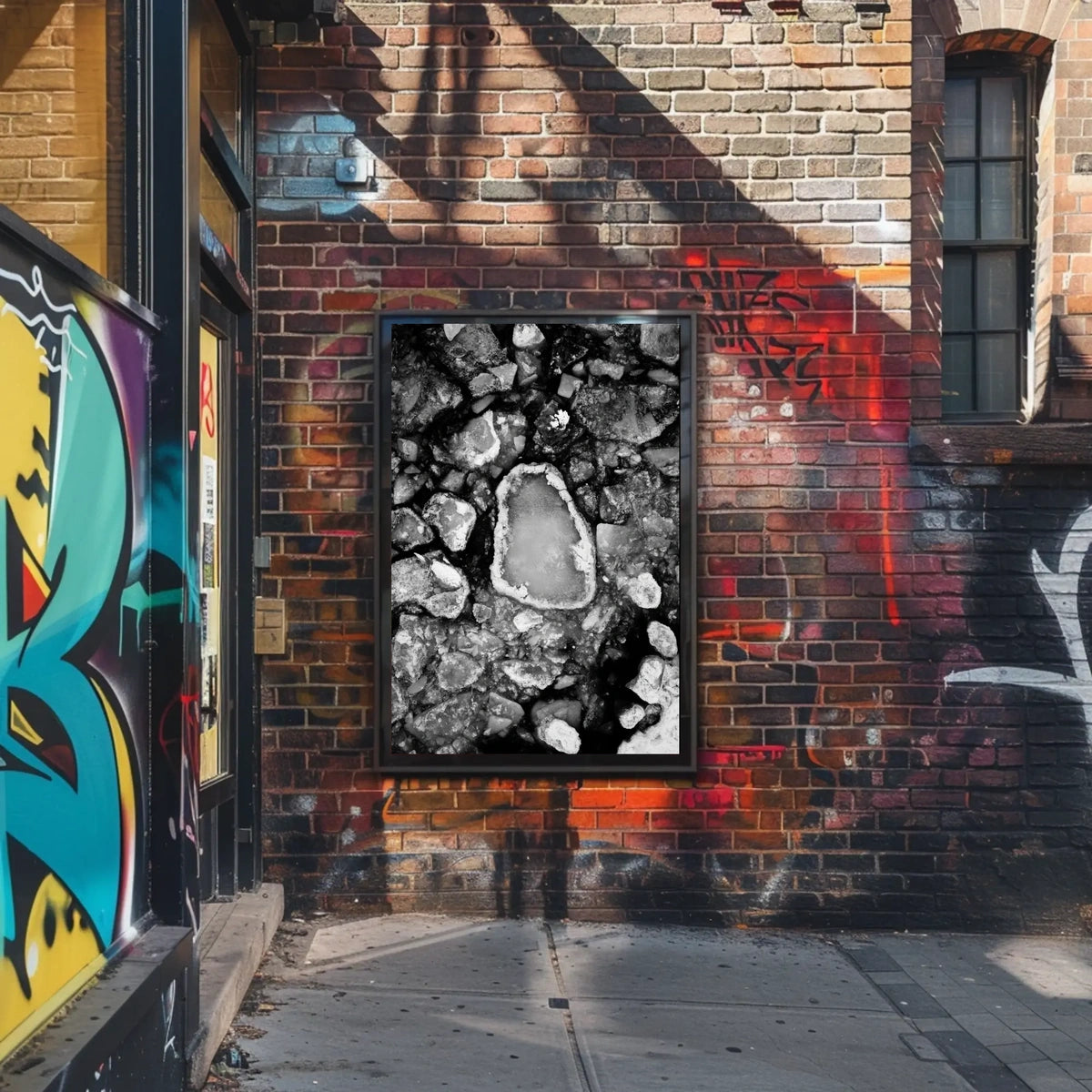 Stark Black and White Abstract Ice Formation Poster