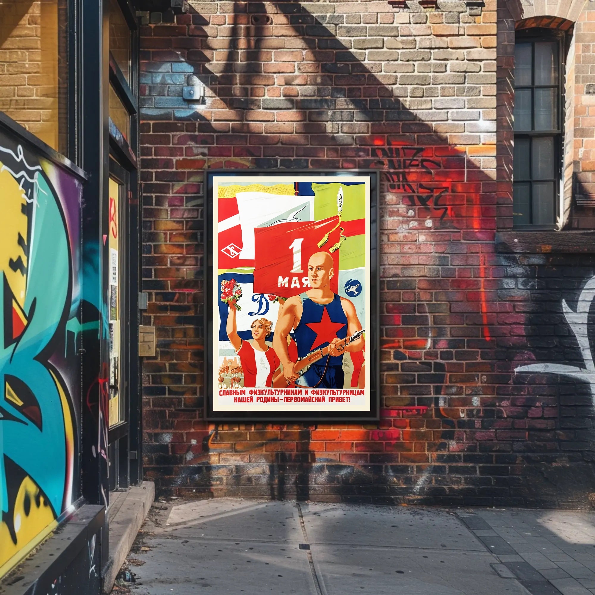 Vintage Soviet Sports Propaganda May Day Poster