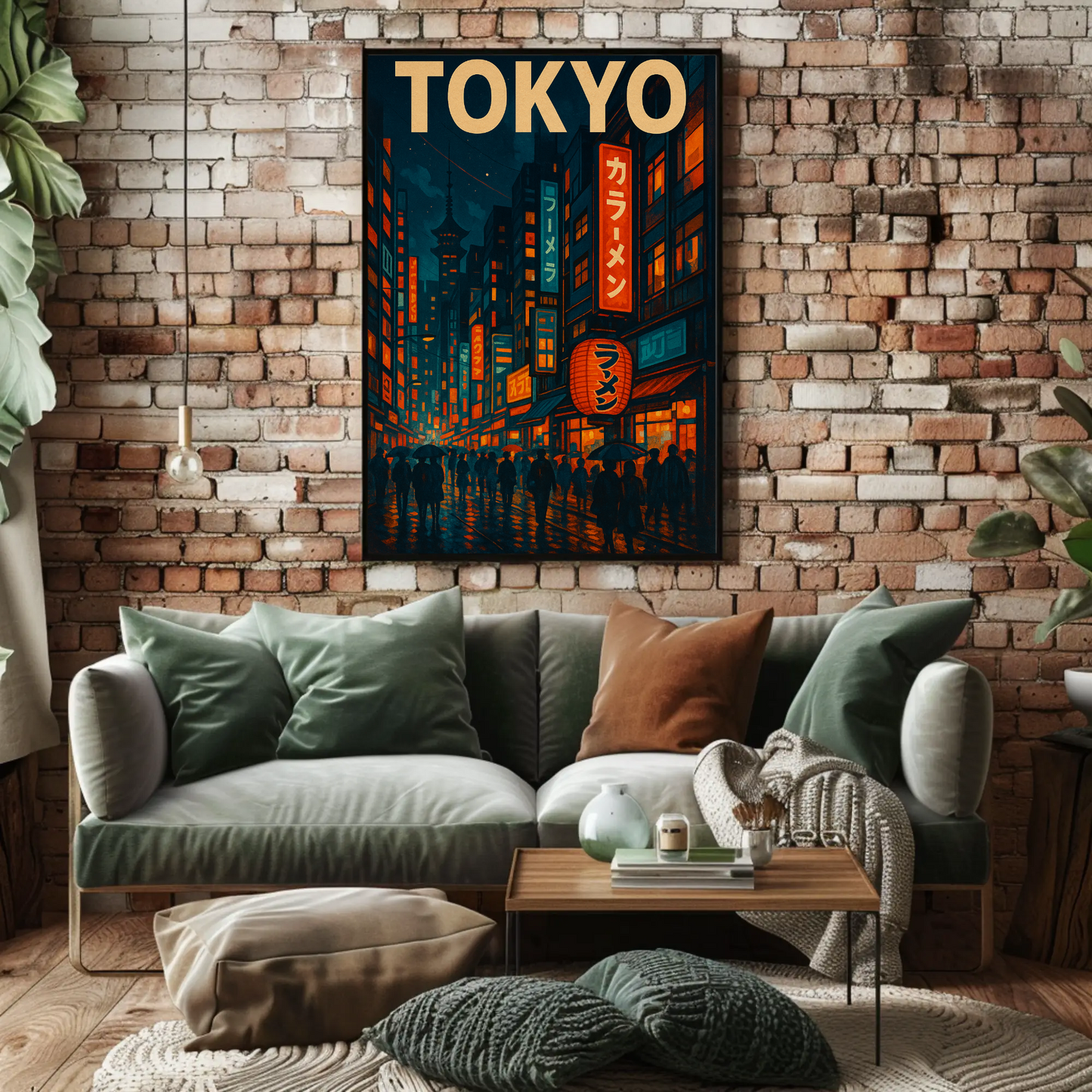 Tokyo Night Rain Lantern Travel Poster