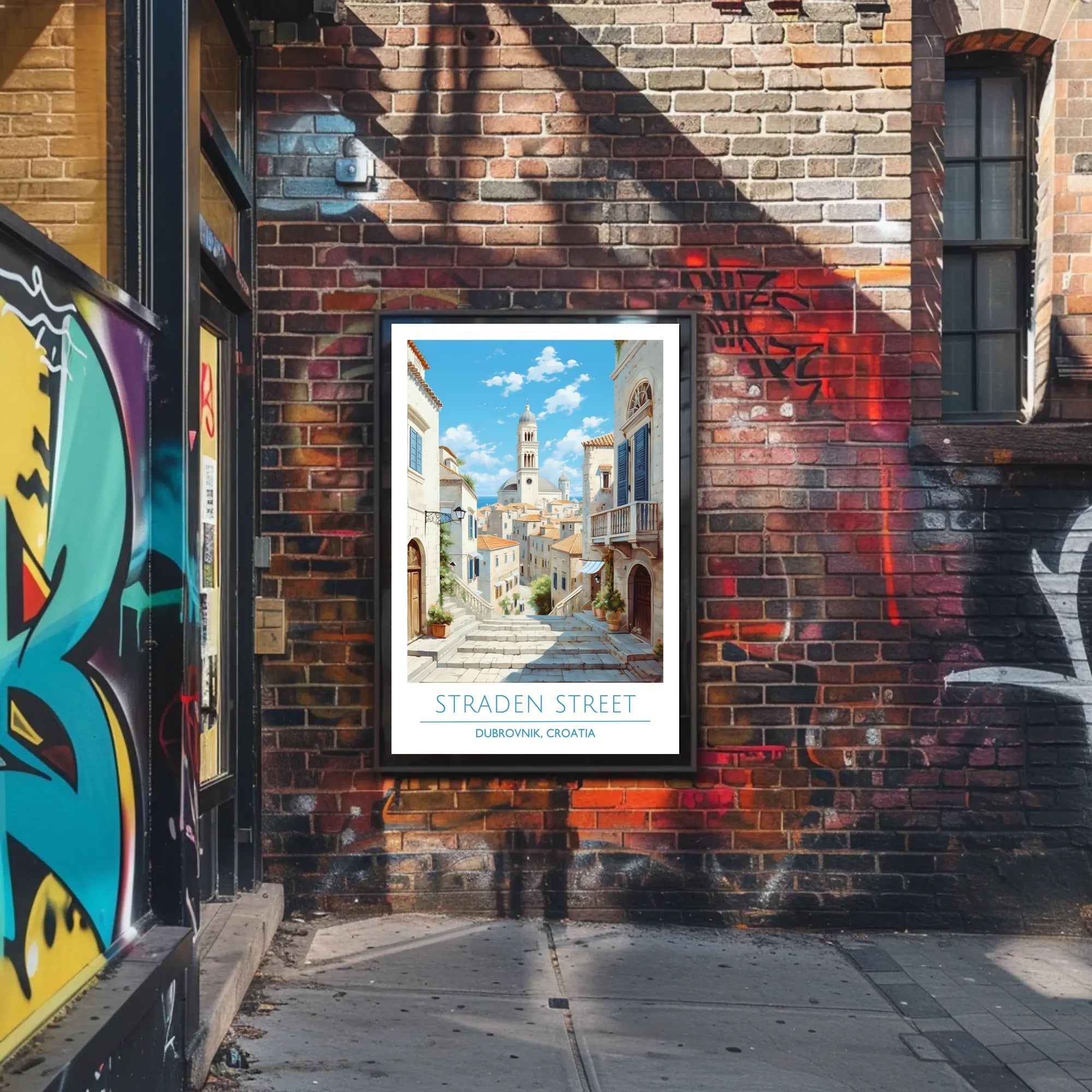 Dubrovnik Straden Street Travel Scene Poster