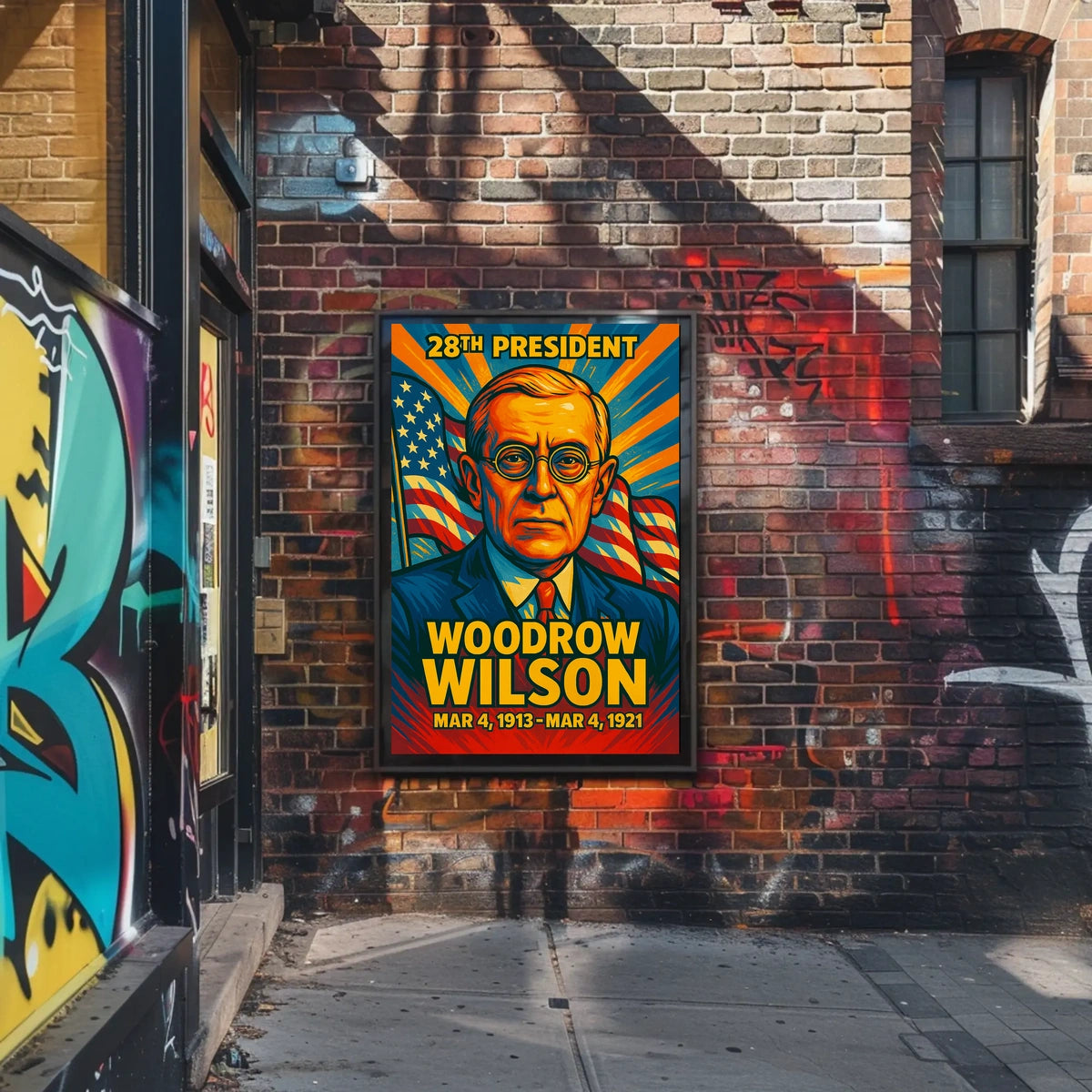 Woodrow Wilson 28th President of the United States Colorful Comic Book Style Poster