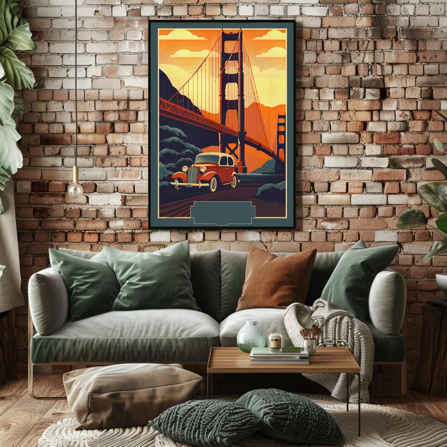 Golden Gate Bridge Vintage Car Drive Travel Poster