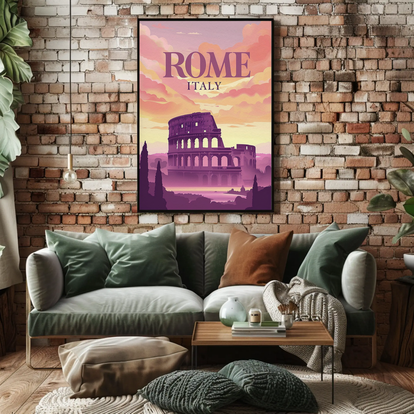 Rome Colosseum Sunset Italy Ancient Ruins Travel Poster
