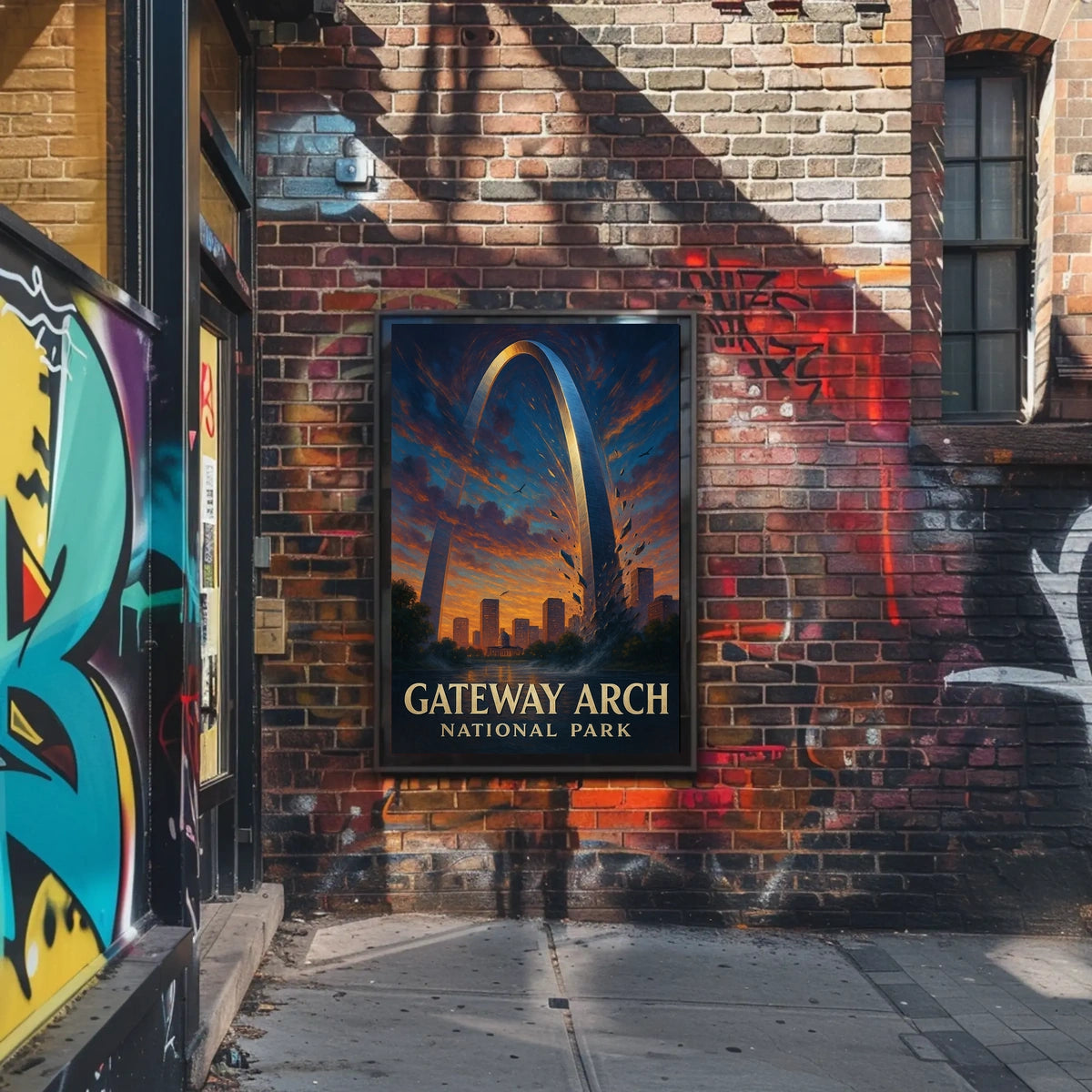 Gateway Arch Sunset Cityscape: Urban or Cityscape Poster