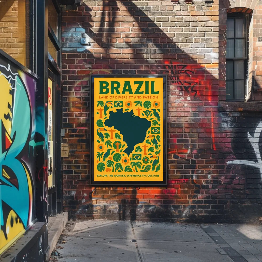 Brazil's Cultural Symbols Vibrant and Modern Poster PosterGoat