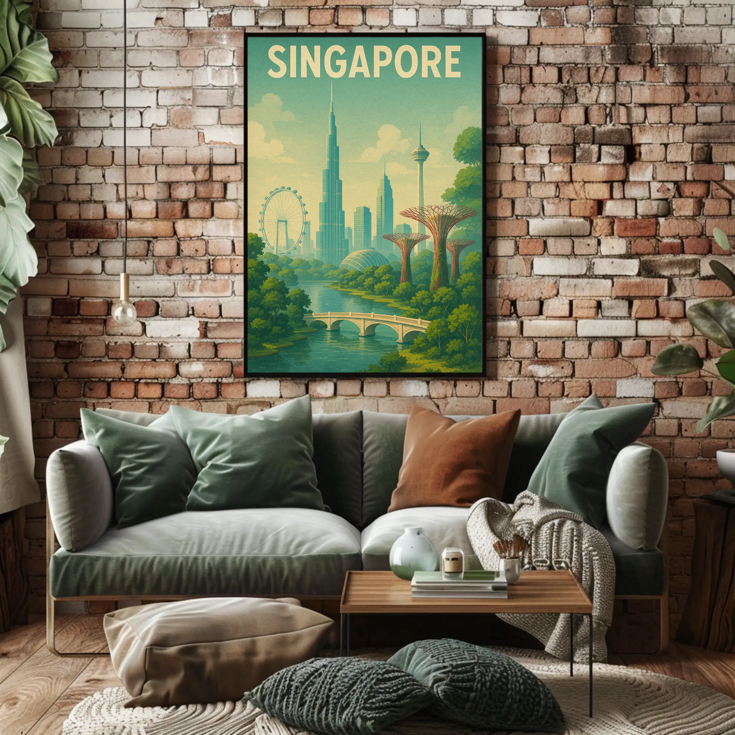 Singapore Skyline Botanical Travel Poster