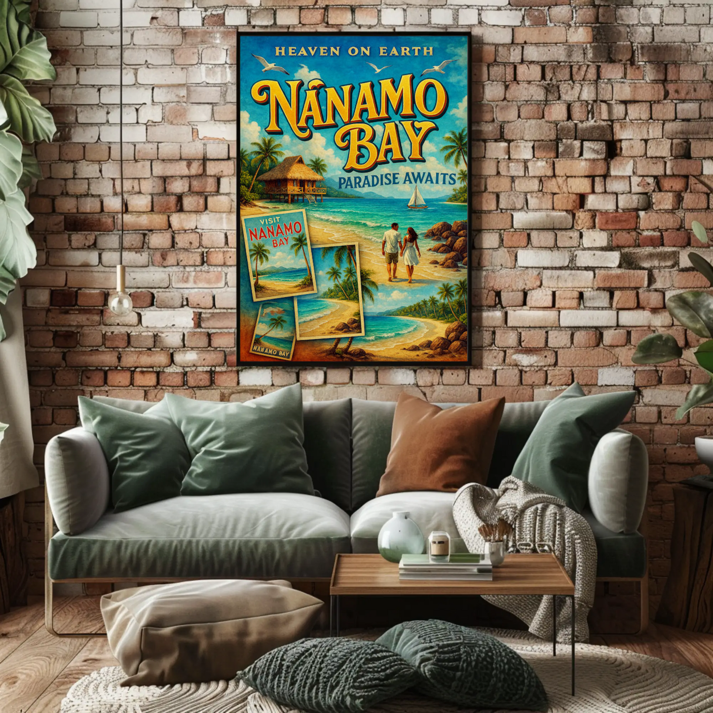 Nanamo Bay Couple Walking Beach Sunset Travel Poster