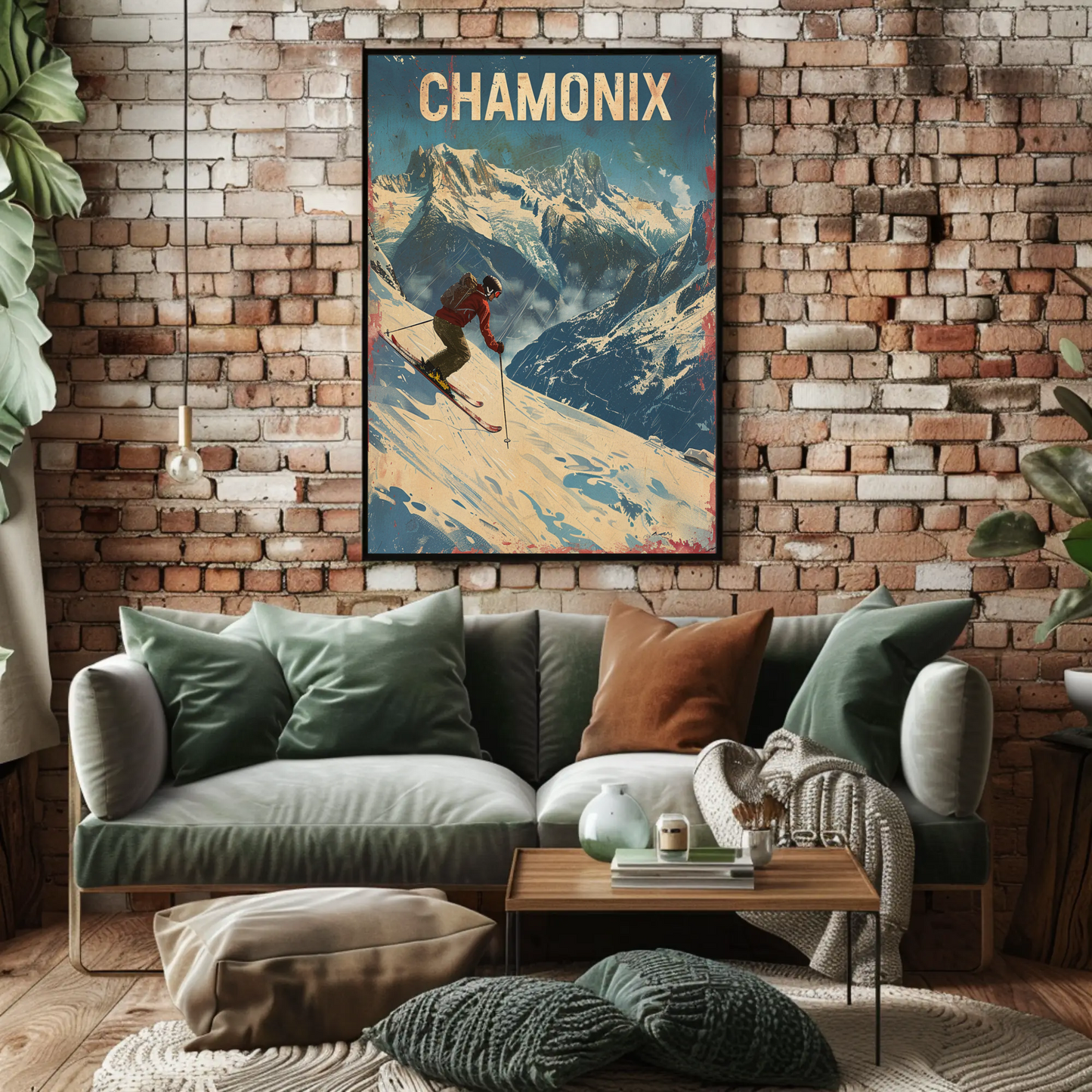 Chamonix France Skier Mountain Slope Adventure Alps Travel Poster
