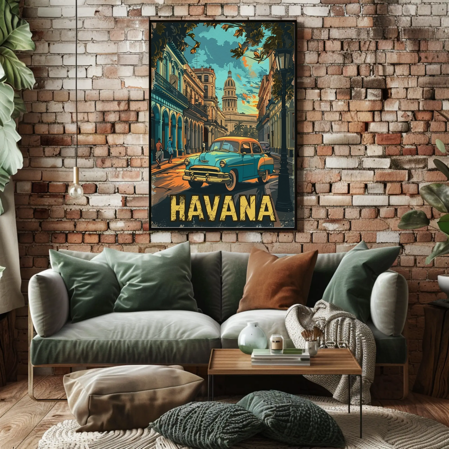 Havana Classic Car Capitol Street Scene Cuba Travel Poster