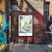 Miami Vintage Cars Street Scene Travel Poster PosterGoat