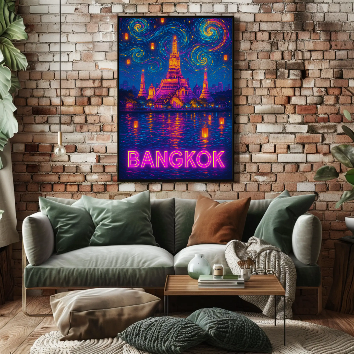 Bangkok Neon Temple Night Travel Poster