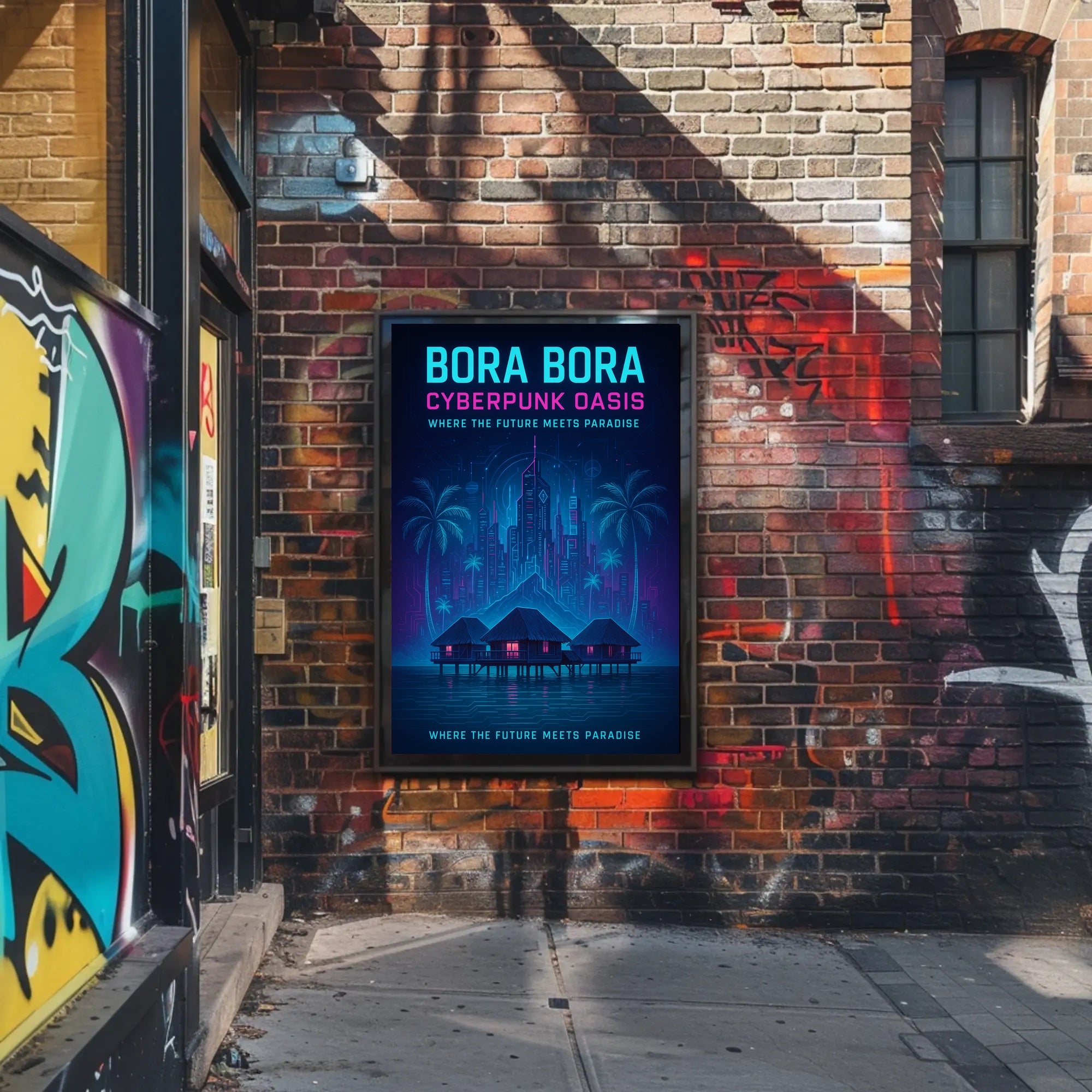 Bora Bora Cyberpunk Oasis: Futuristic Sci-Fi Poster PosterGoat