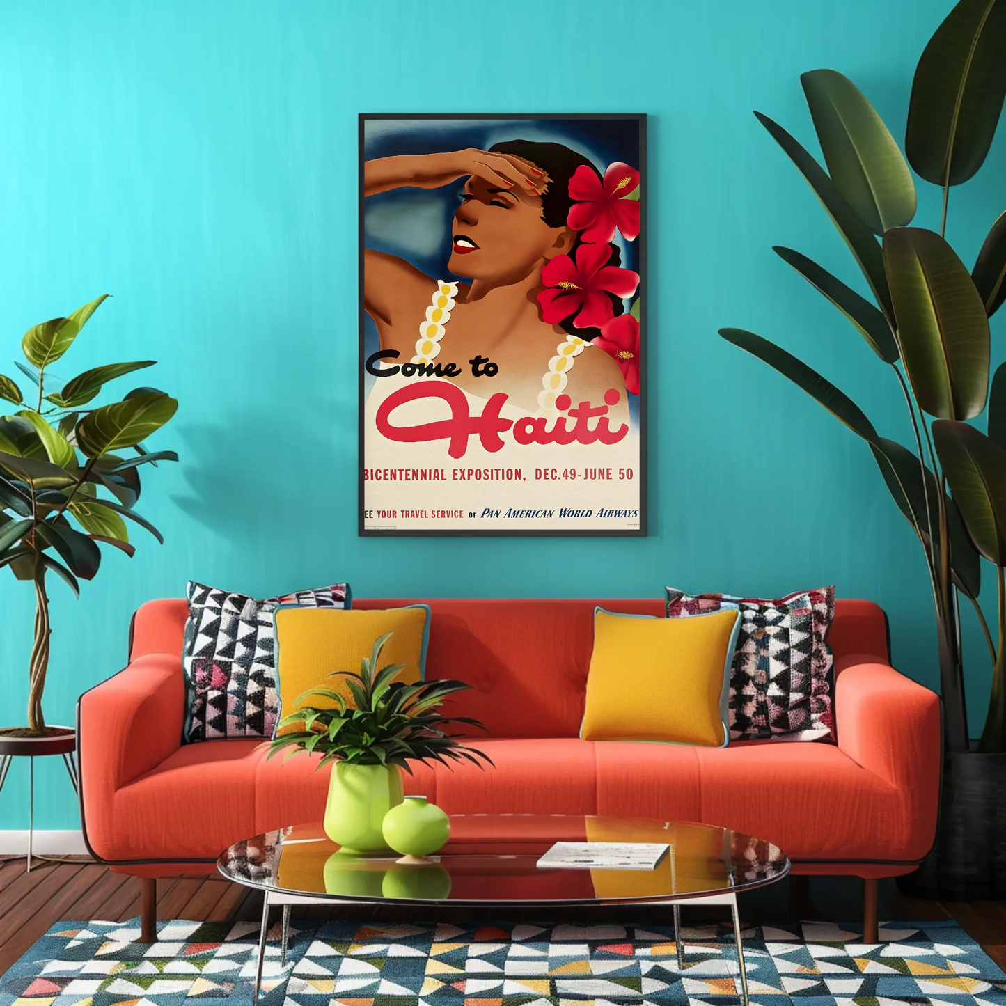 Haiti Vintage Poster Woman Flowers