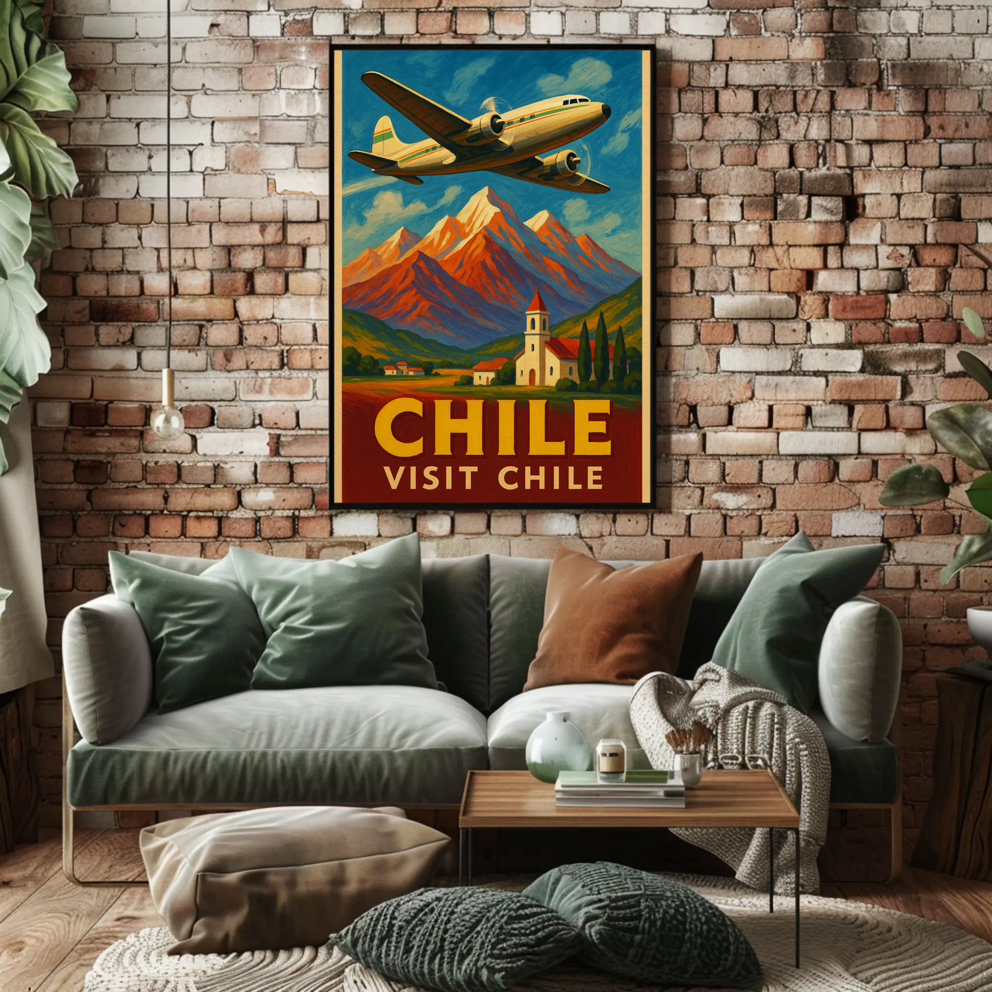 Visit Chile Andes Mountains Plane Travel Poster
