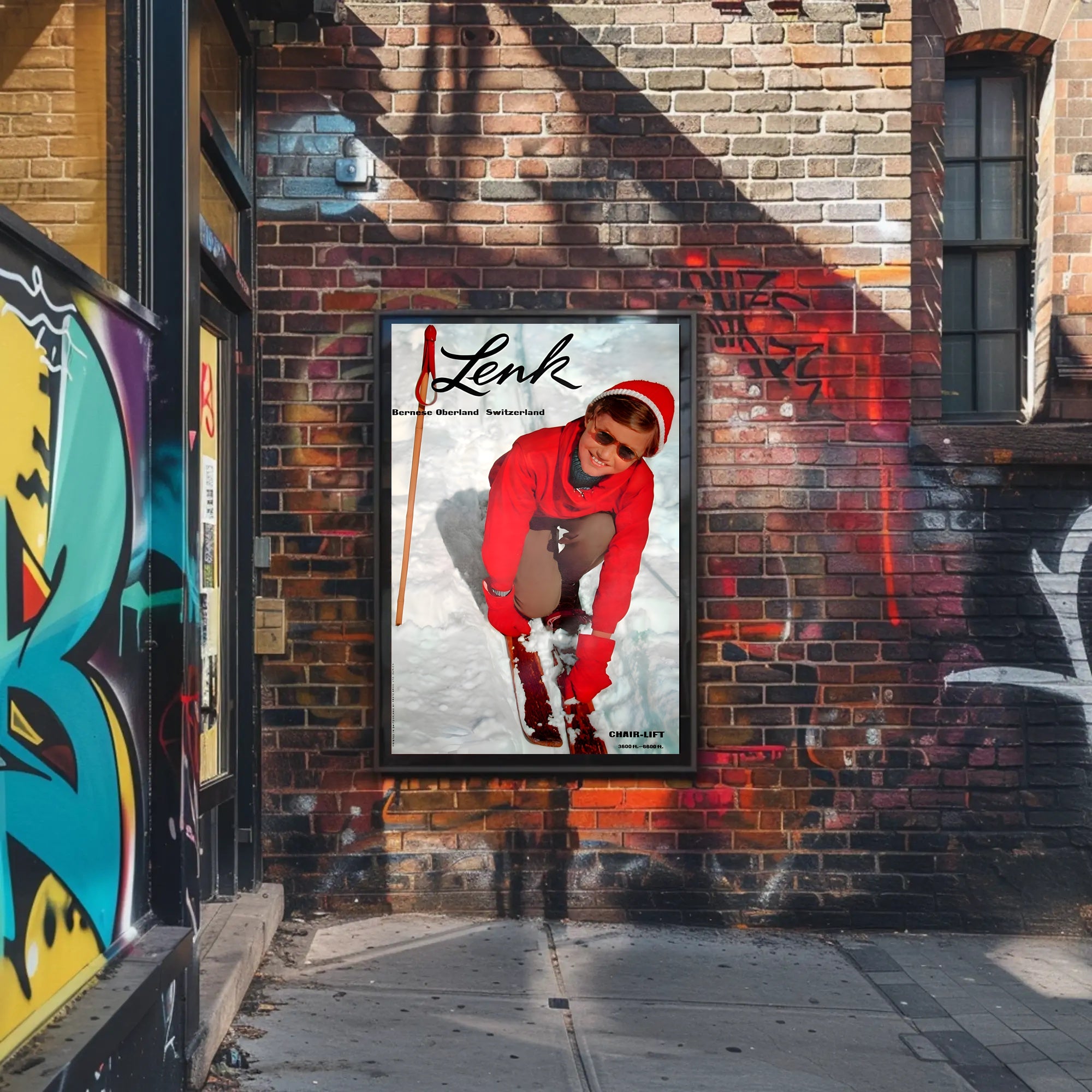 Vintage Skiing Adventure in Bernese Oberland Travel Poster PosterGoat