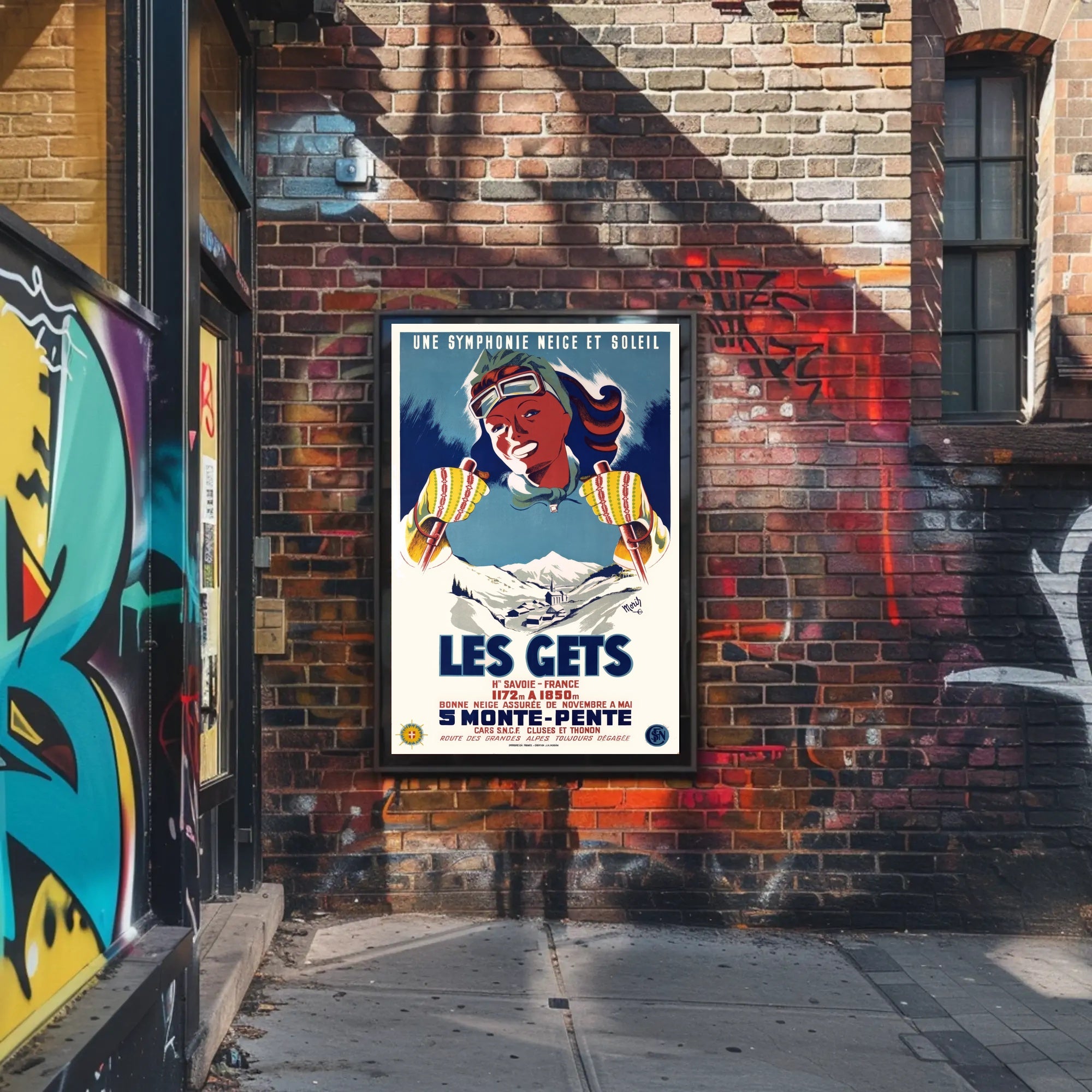 Les Gets Retro Skiing Travel Poster PosterGoat