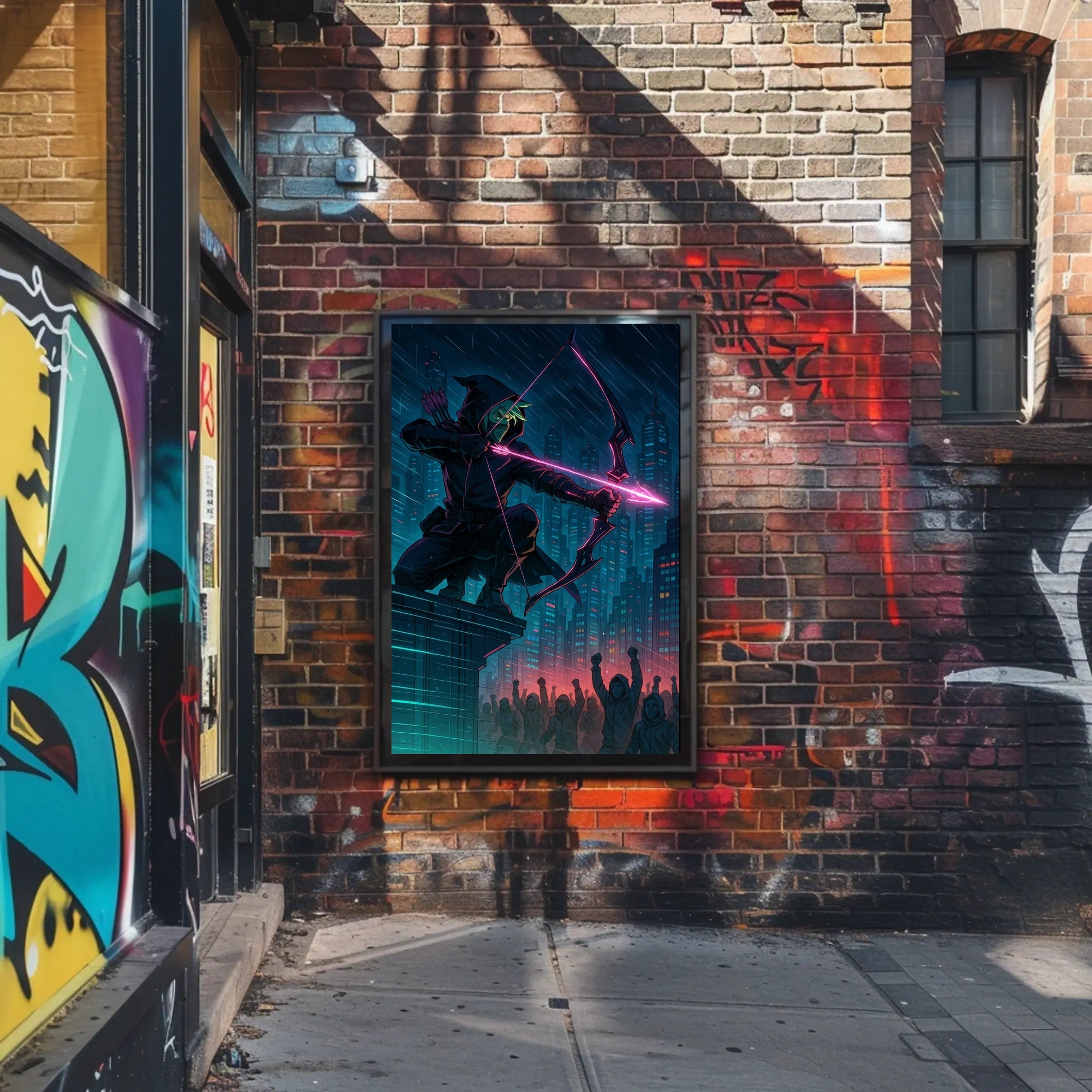 Neon Vigilante in Cyberpunk City Futuristic Sci-Fi Poster