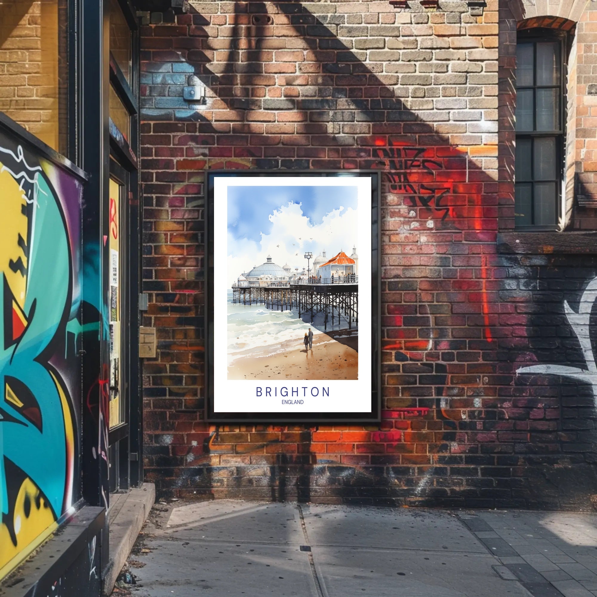 Brighton seaside watercolor travel poster - serene, nostalgic charm PosterGoat