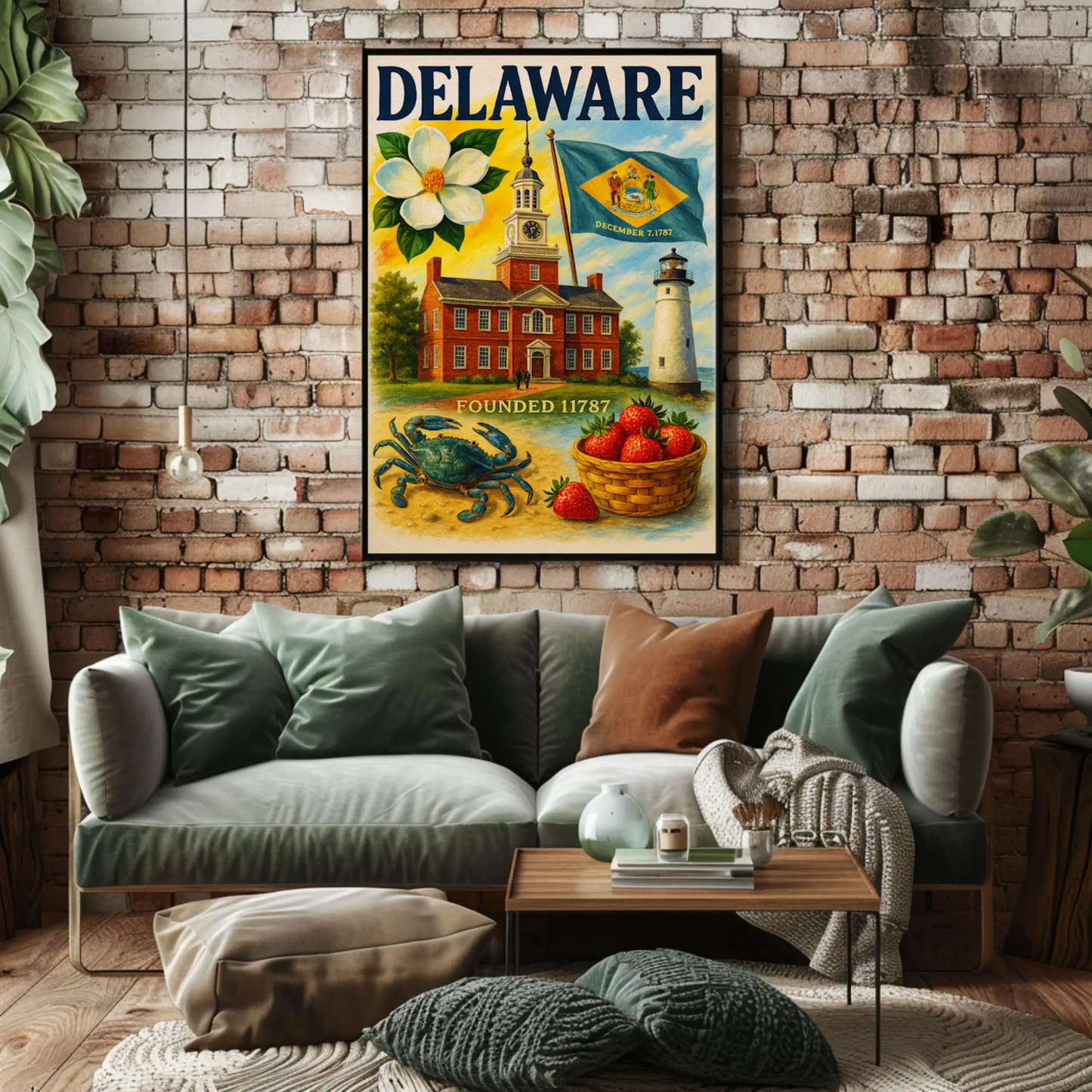 Delaware Flag Crab Strawberries Travel Poster