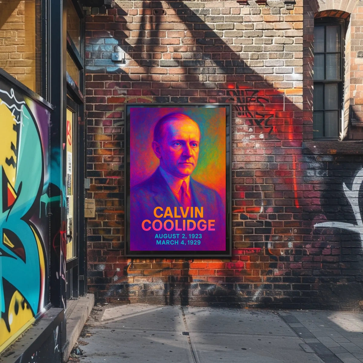 Calvin Coolidge 30th President of the United States Neon Gradient Overlay Poster