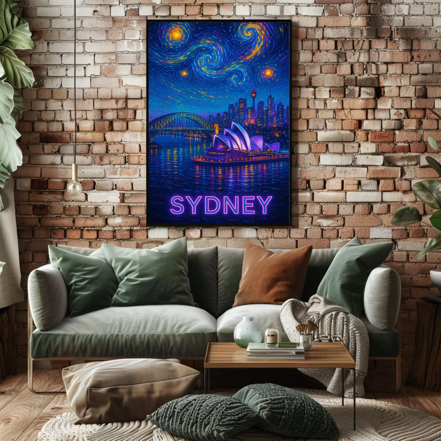 Sydney Harbor Opera House Neon Starry Night Travel Poster