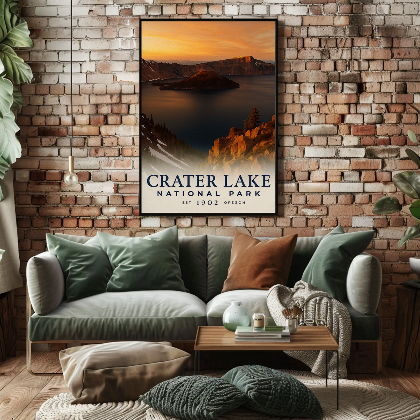 Crater Lake Oregon National Park Sunset Travel Poster