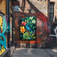 Tropical Bird and Flowers Vibrant Art Animal Poster