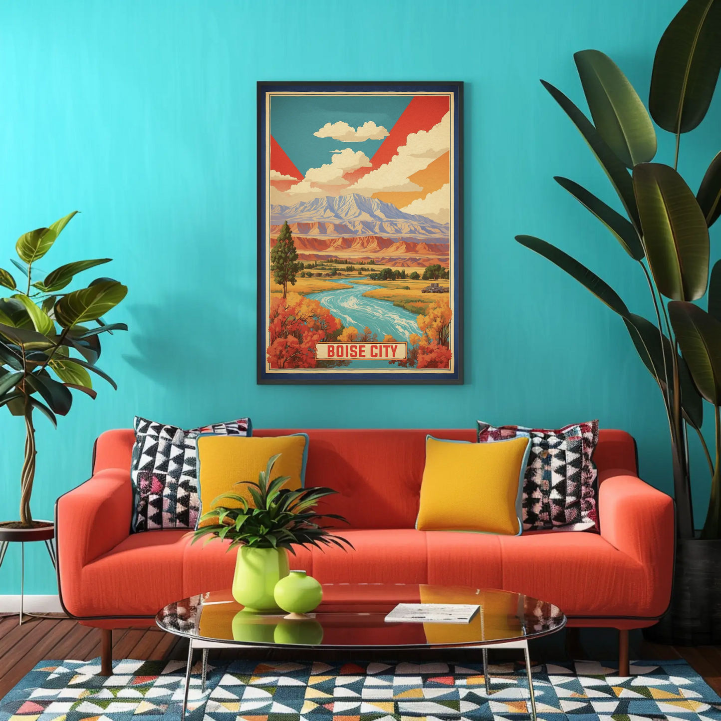 Boise City Idaho Cityscape Art Print Vintage Travel Poster
