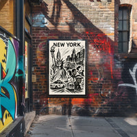 New York City Iconic Landmarks Poster Vintage Wall Art