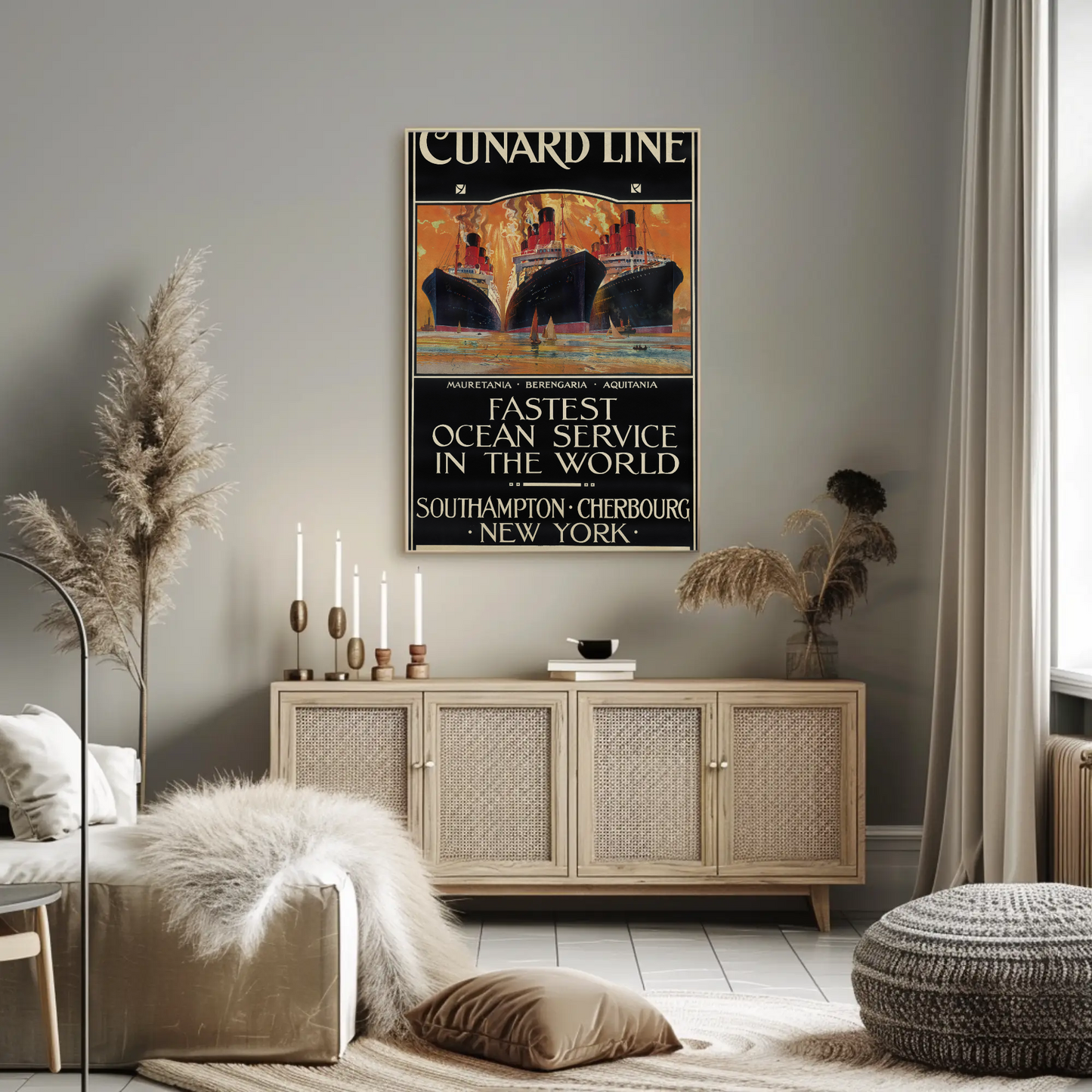 Cunard Line - Fastest Ocean Service Vintage Travel Poster