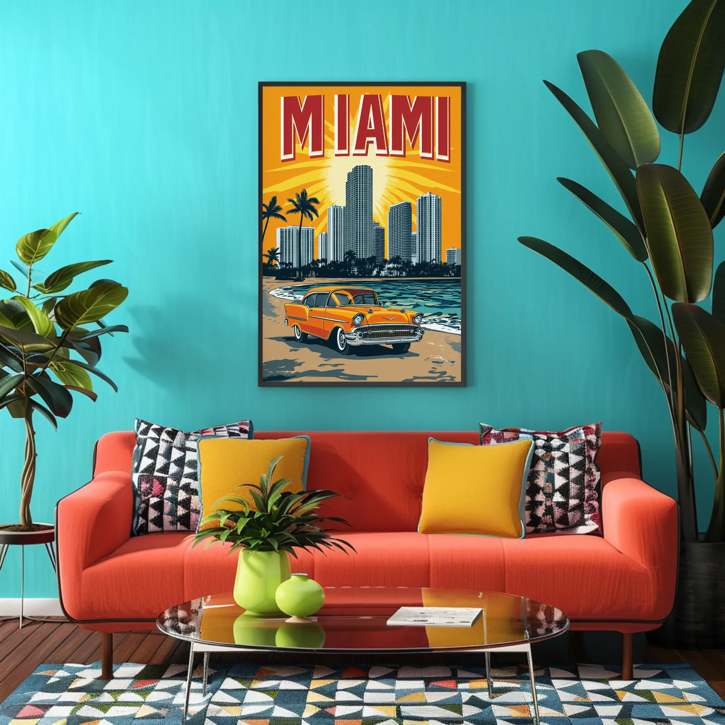 Miami Vintage Poster - Classic Car & Beach
