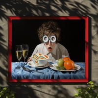 Surprised Dining Experience in Surreal Artistic Poster
