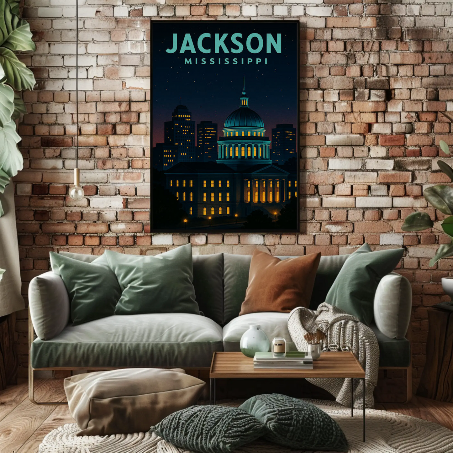 Jackson Mississippi Capitol Dome Night View Travel Poster
