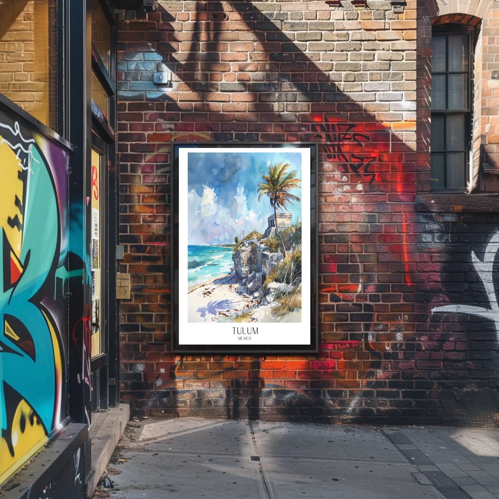 Tulum Coastal Ruin Watercolor Travel Poster PosterGoat