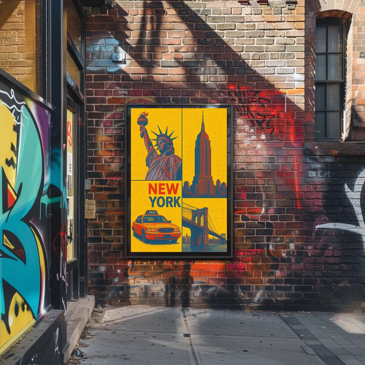 New York City Landmarks Cityscape Poster Retro Wall Art