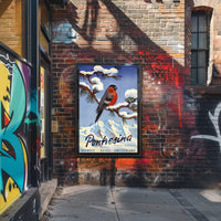 Vibrant Bullfinch Snowy Swiss Landscape Travel Poster PosterGoat