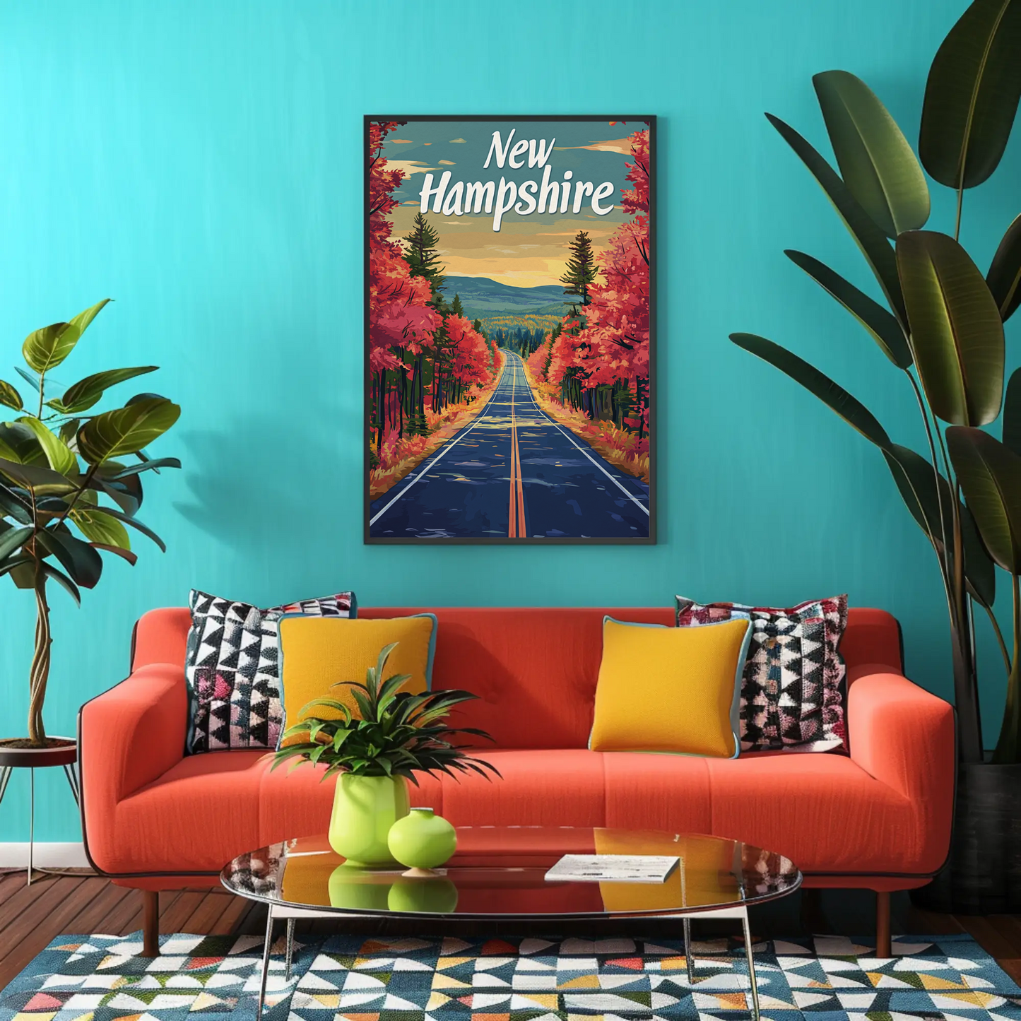 New Hampshire Autumn Road Vintage Poster