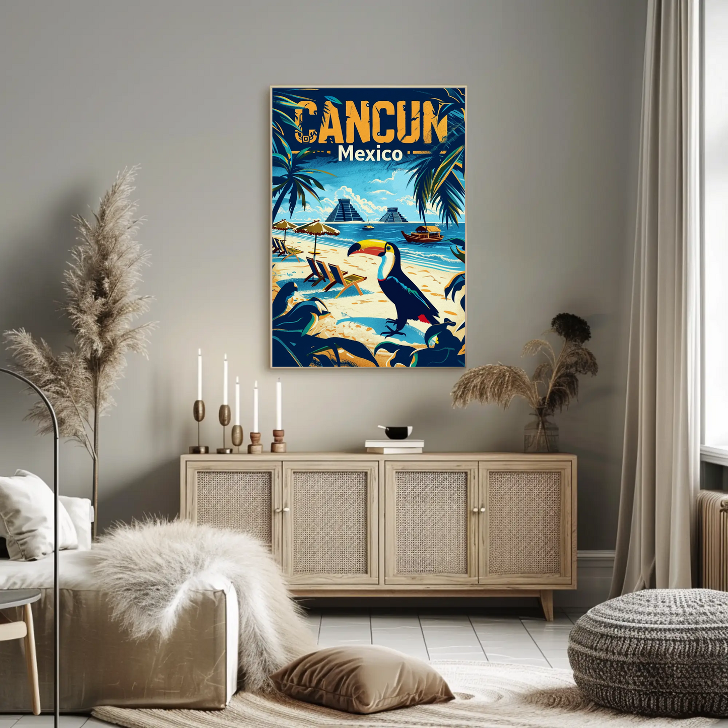 Tropical Sunset in Cancun Vintage Style Poster