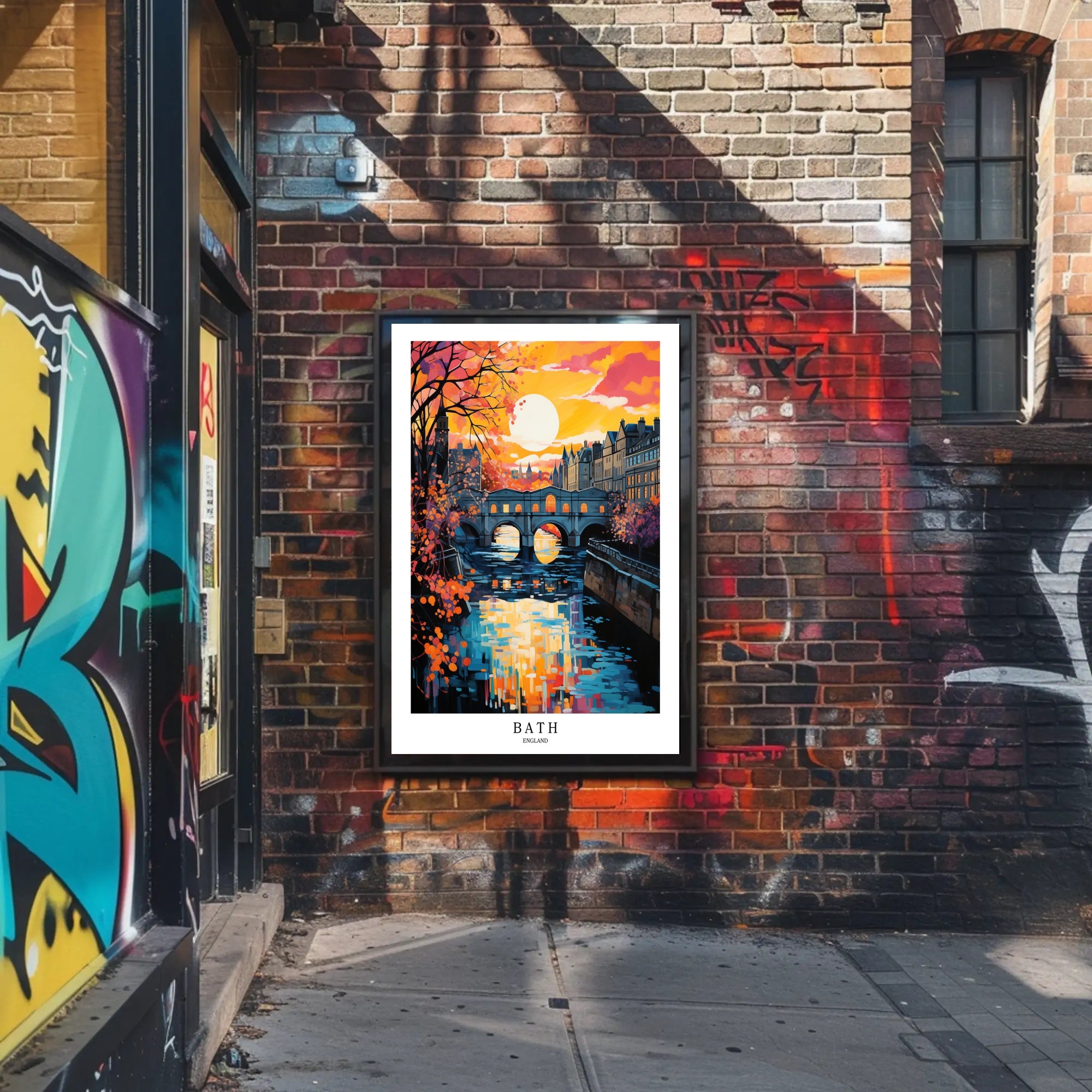 Bath River Bridge Sunset Scene Travel Poster PosterGoat