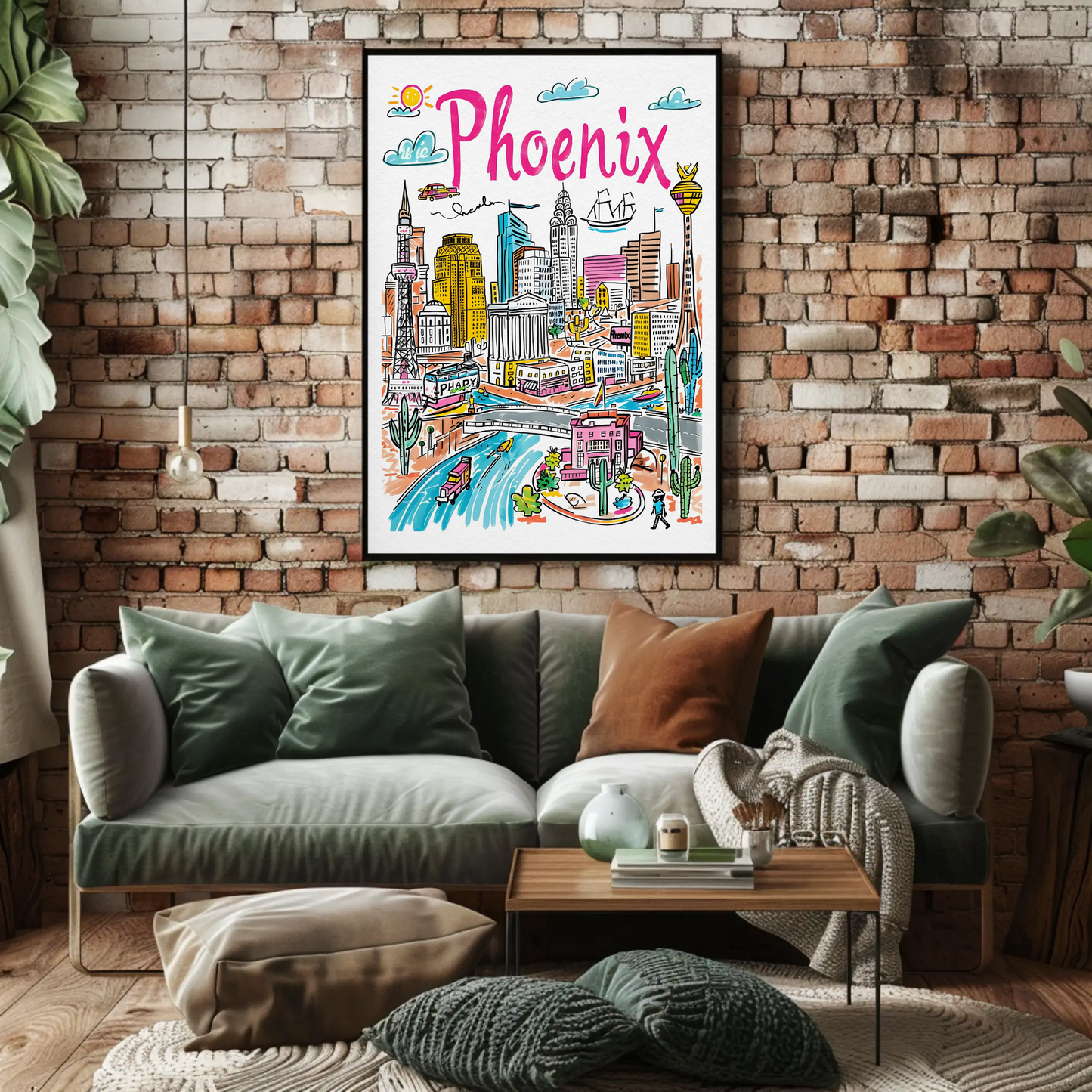 Phoenix Arizona Desert Urban Scene Travel Poster