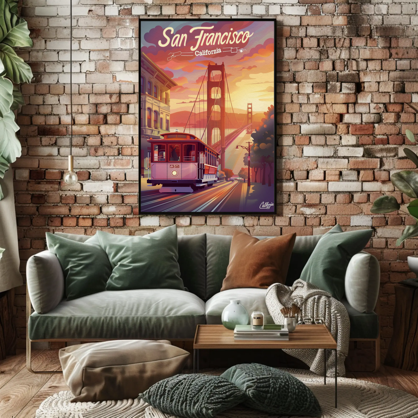 San Francisco Cable Car Golden Sunset Travel Poster